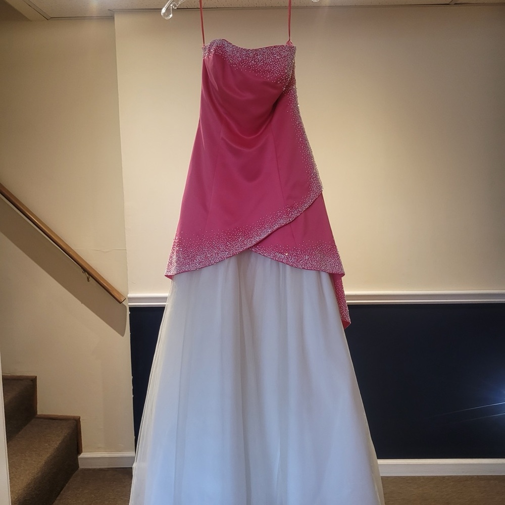 Precious Formals Pink and White Prom Dress